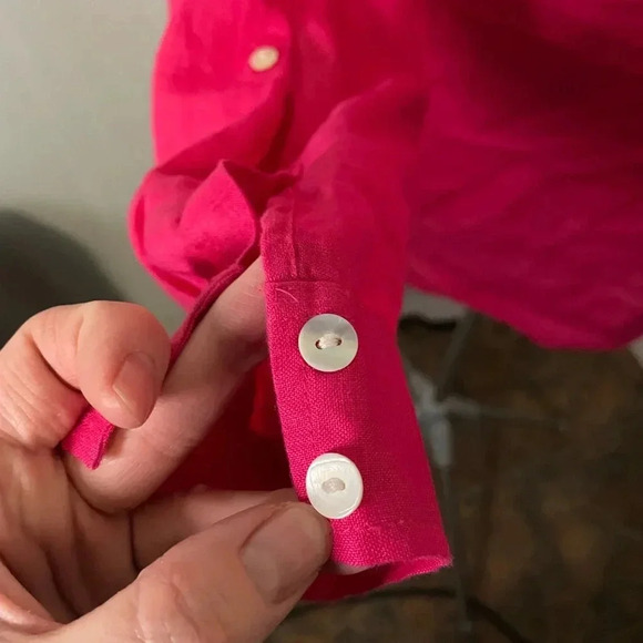 Sigrid Olsen bright pink 100% Linen Button Down Shirt Size 2X - Picture 4 of 9